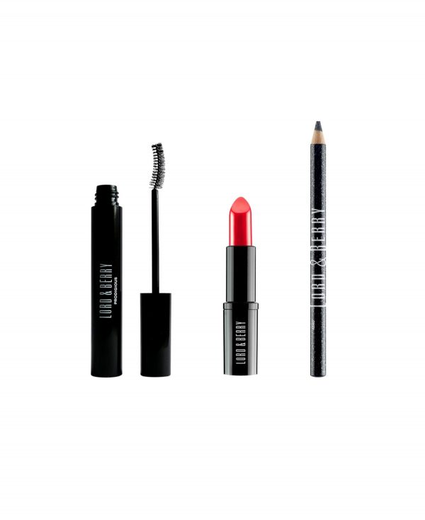 Lord & Berry The Party Full Size Lipstick, Eye Pencil and Mascara Set, 3 Piece - Red, Black and Sparkle Black
